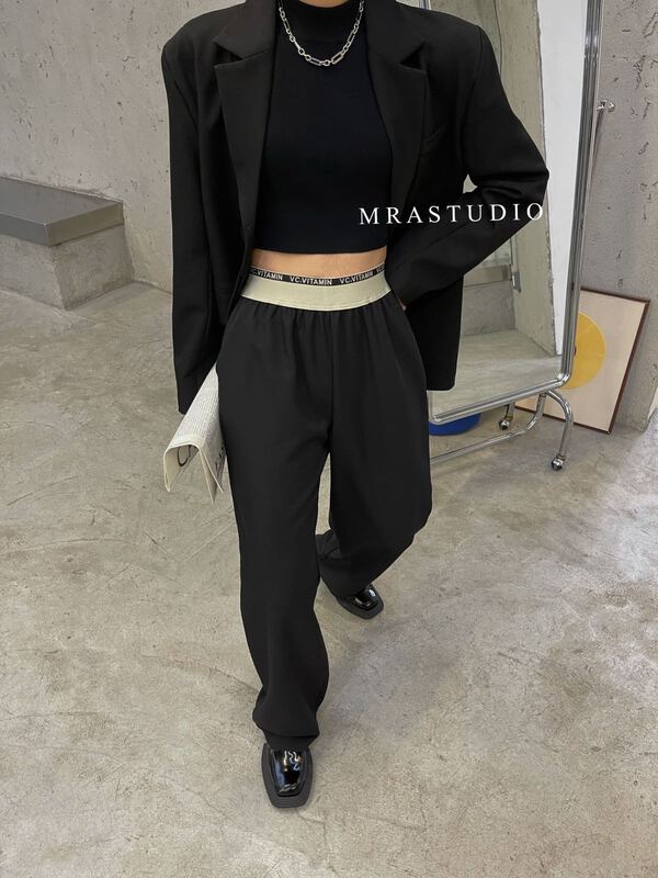 goods in stock! New autumn style! [MRA] Korean fashion waist letter elastic straight casual pants lp99021# zxl