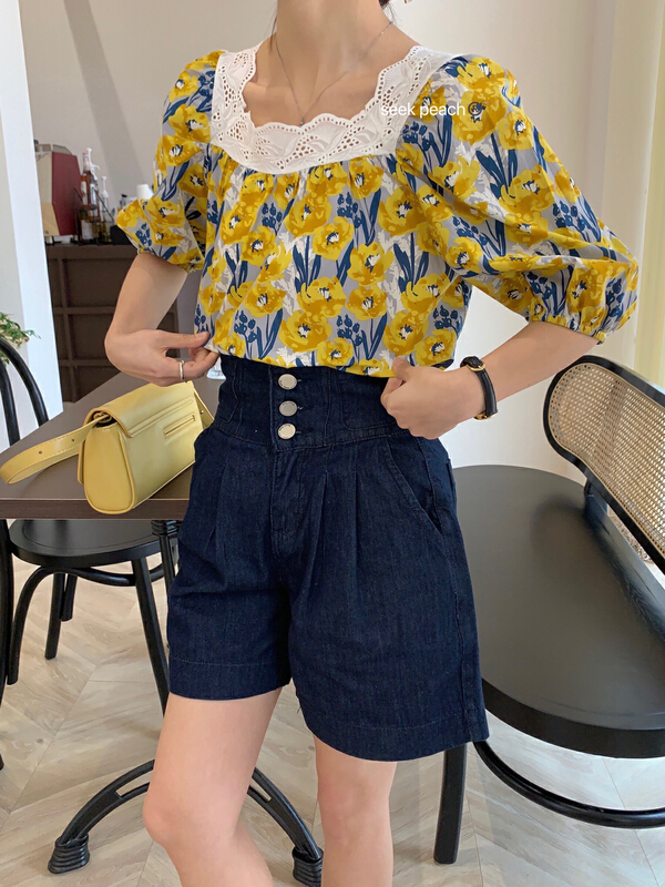 [seek peach] Vintage high waist versatile denim shorts 20020# ll