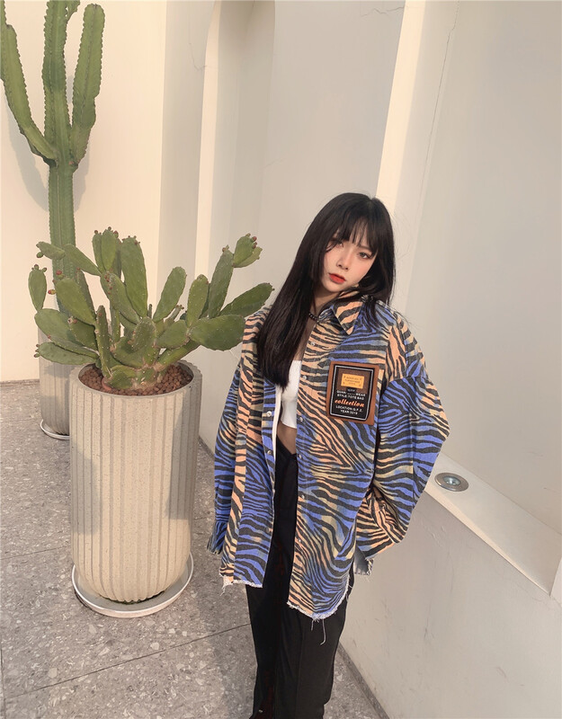[ylanvo] trendy personalized zebra label shirt 8377# cqw