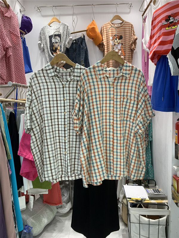 [Chen] checkered Korean breasted shirt ys1-6762# cqw