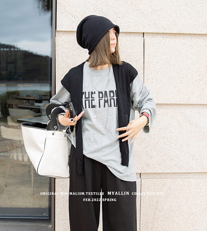 New year in early spring! [myallin] letter print loose long sleeve T-shirt 8015# ozq