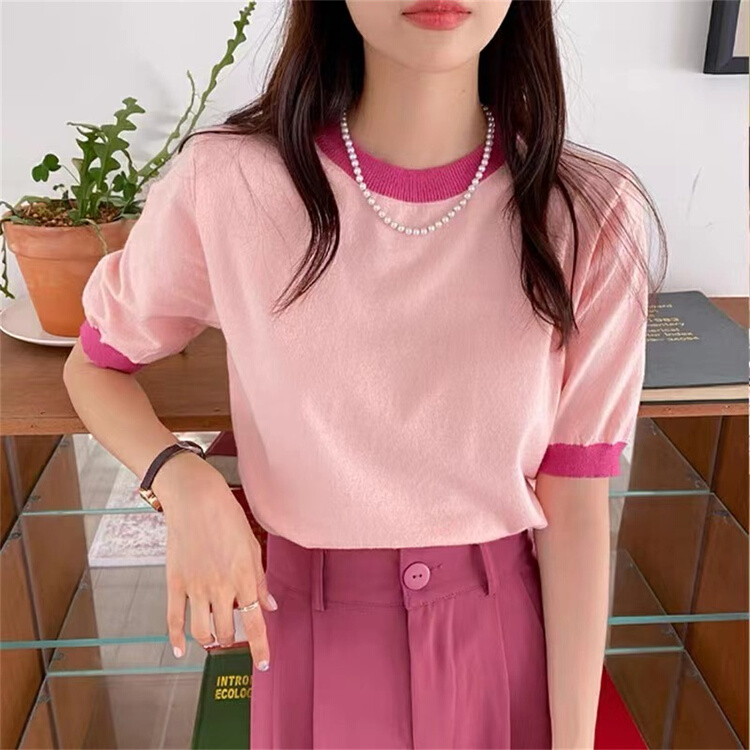[sway] contrast color round neck knit shirt 9321# XYY