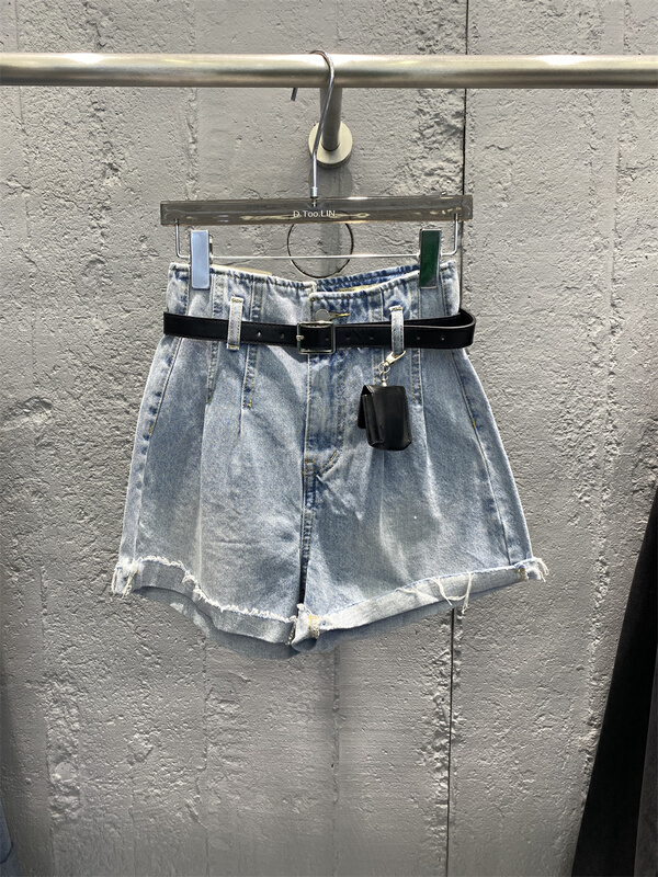 New in early summer! [dtoo. Lin] high waist washed FLANNEL Denim Shorts (with waist bag) ys1-n2131# ozq