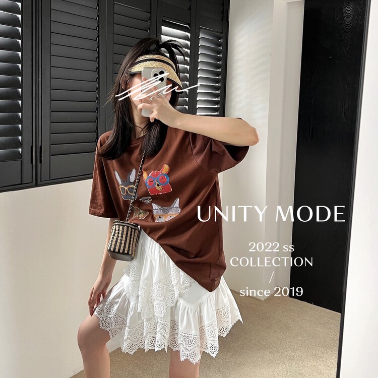 New in early summer! [unit] gentle style loose print short sleeve T-shirt 8003# cqw