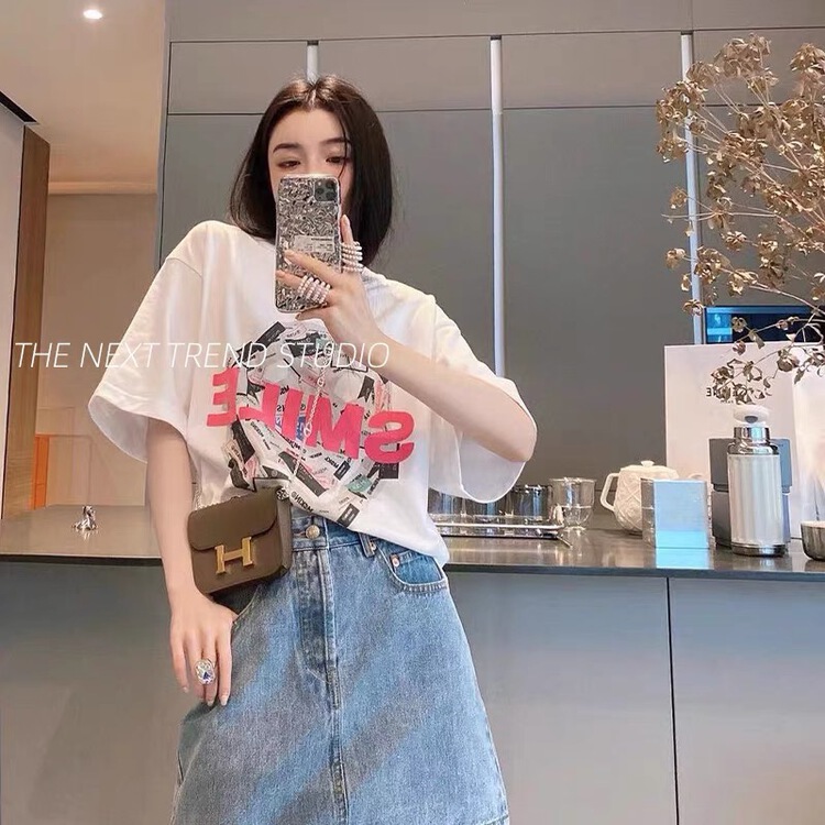 [natu] graphic print comfortable short sleeve T-shirt 22959# hyy