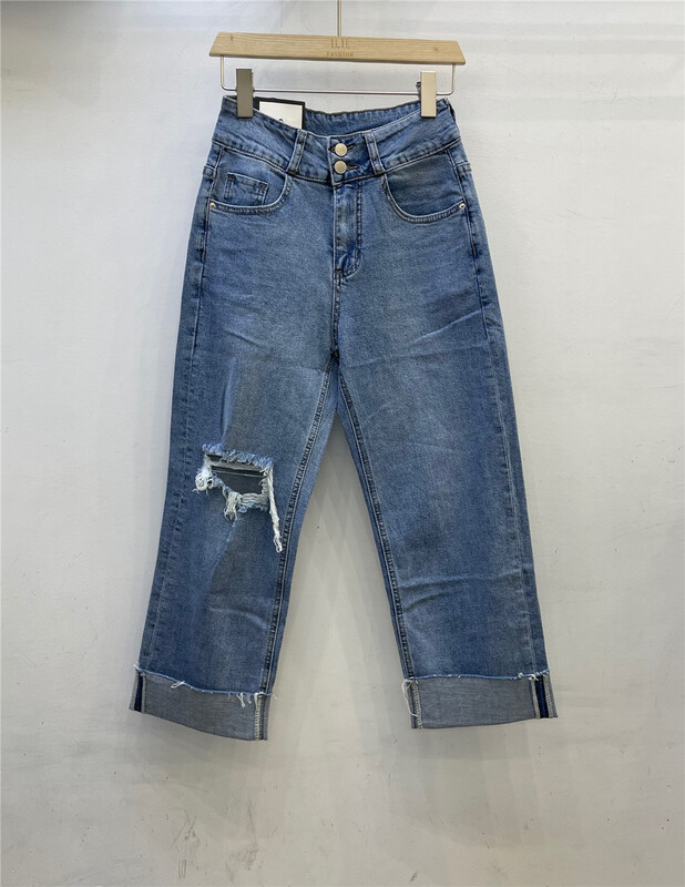 New in early summer! [u.u] simple cut hole straight skinny jeans ys1-8630# CSX