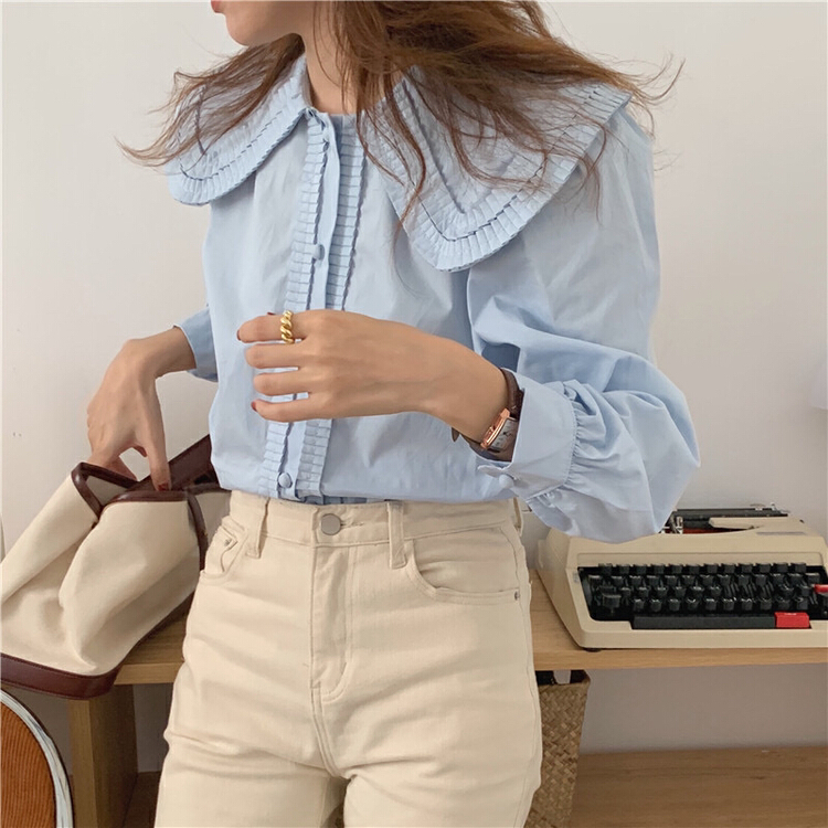 New year in early spring! [timely rain] Han Feng ins cool and cute French retro ruffled baby collar shirt u2169\yyw