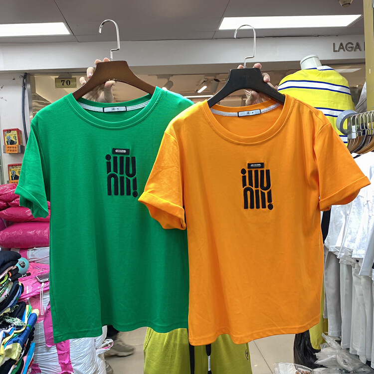 [Qijia +] fashionable slim fitting embroidered short sleeve T-shirt 7325# zyh