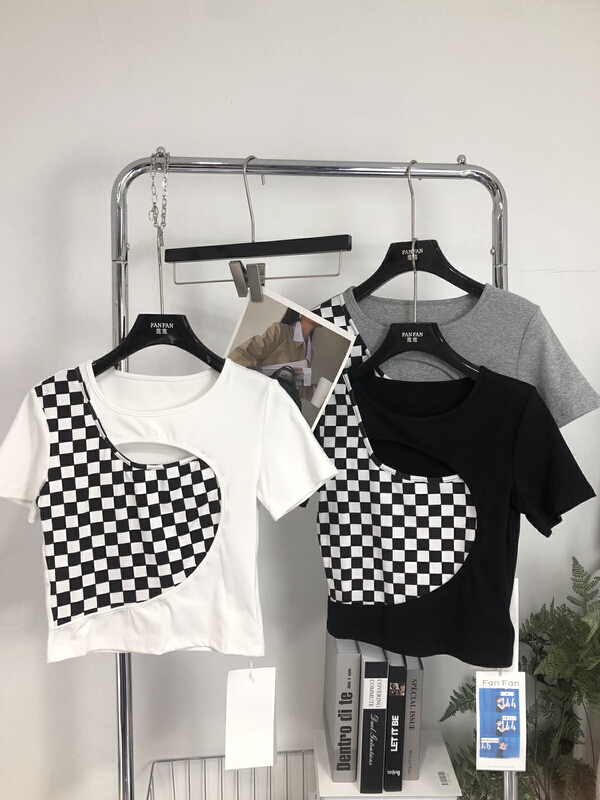 [fan fan] fashion stitched lattice hollowed out special small shirt (only selling small shirts) 5562# JJ