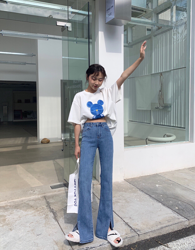[M +] Korean versatile slit leg jeans m3661-2# CLS