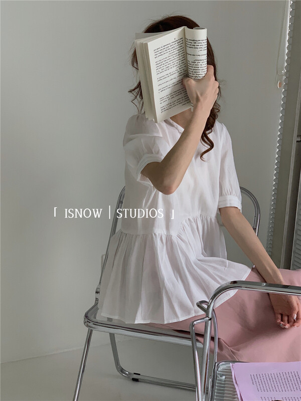 goods in stock! [I snow] French lady round neck bubble sleeve blouse 222380# WPL