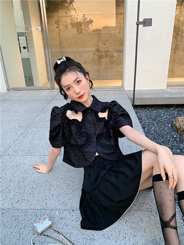 New in early summer! [AC] love hollow out bubble short sleeve shirt (only shirts) 6757# JJ