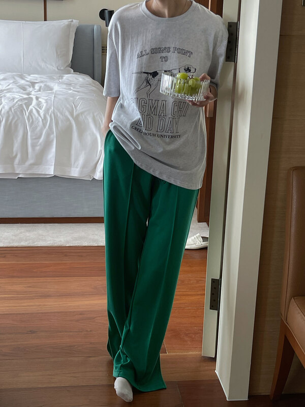 New year in early spring! [ever true] elastic waist simple loose wide leg slit casual pants 21261# CLS