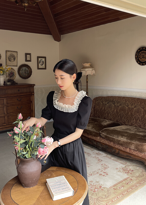 [x.future] French Vintage neckline stitched lace blouse j8021# zxx