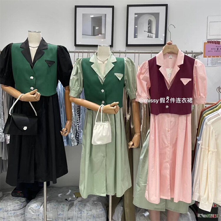 [miss. Y] Korean soft style bubble sleeve stitched dress 8992# zxx