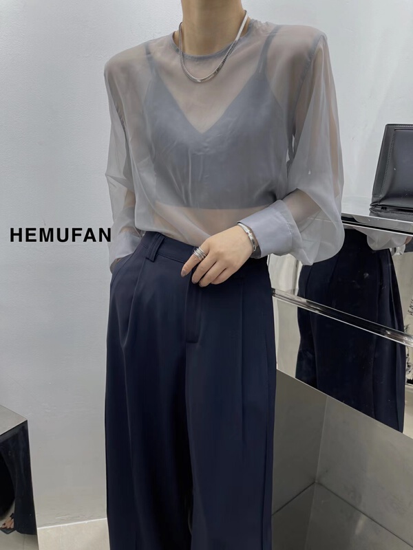 [hemufan] round neck clean comfortable shirt 3572# L