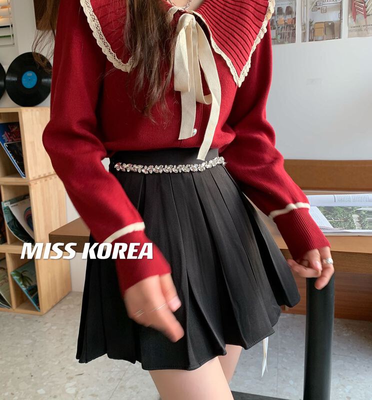 New year in early spring! [Miss Korea] heavy industry diamond versatile pleated skirt 1829# HBx
