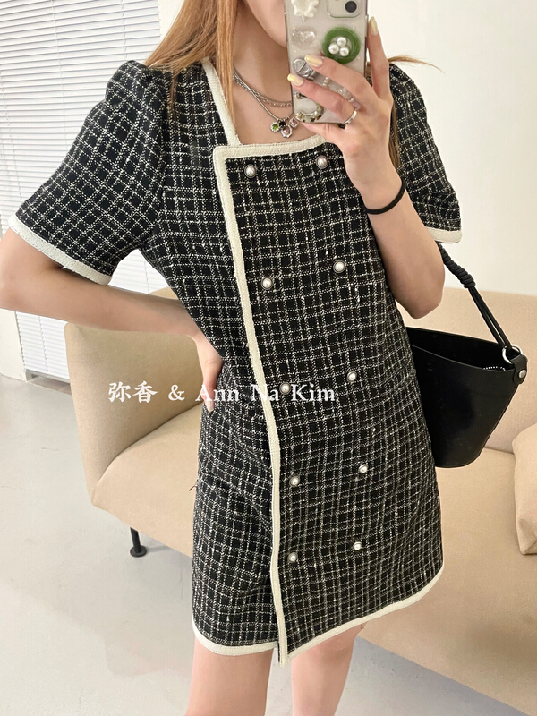 New in early summer! [Mi Xiang] temperament double breasted Xiaoxiang dress 5255# hjy