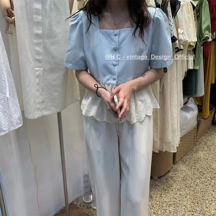 [hc-vintage] single breasted splicing fashion shirt s8860# L