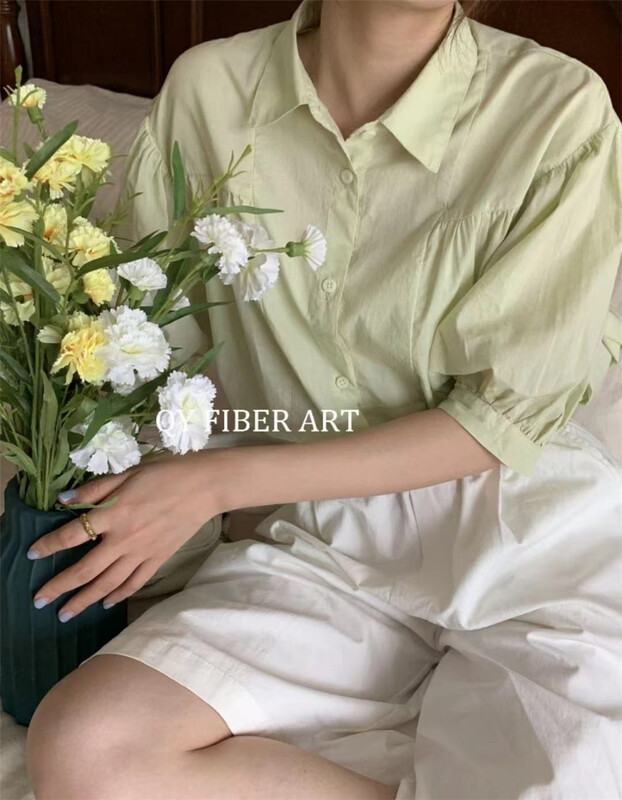 [grass tree Hemu] simple single breasted solid color shirt 12712# XYY