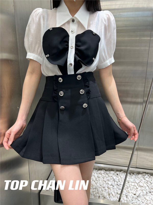 [top Chan Lin] Korean style half pleated slim skirt 95133# cqw