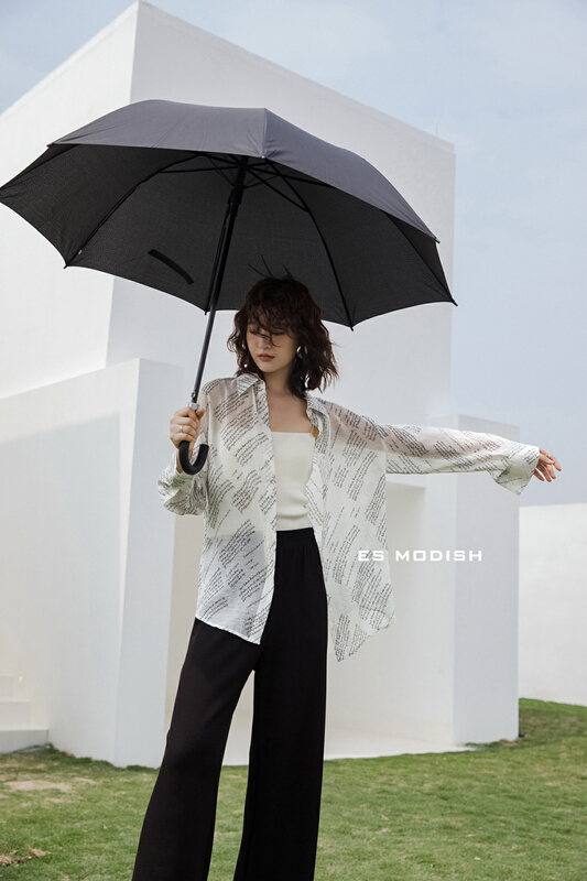 [es modish] letter stripe long sleeve shirt bl1626# XYJ