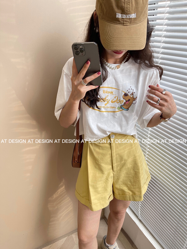 [at] casual dog printed letters short sleeve T-shirt 57007# LSL