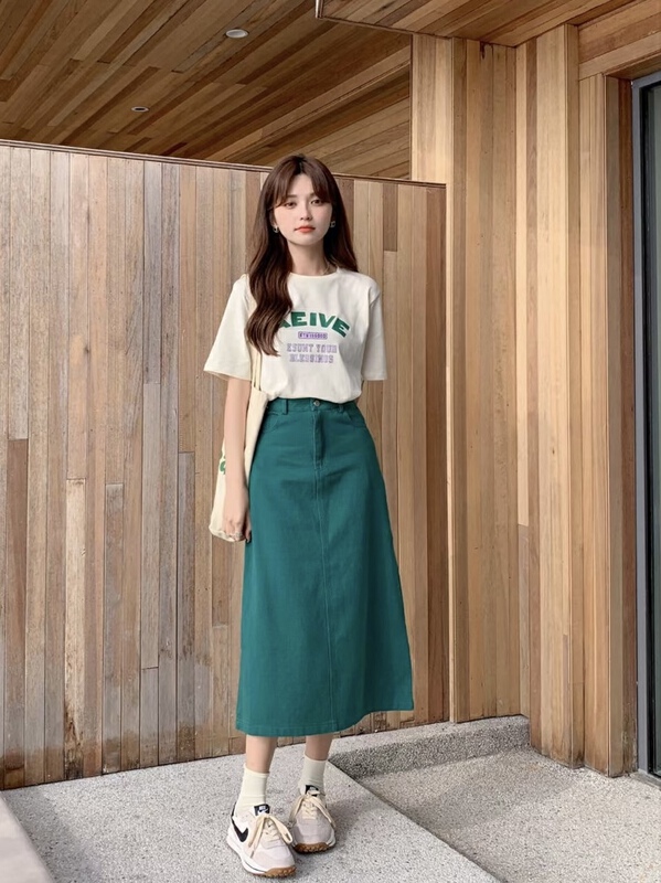 goods in stock! New year in early spring! [mm. C] Korean candy color long denim skirt (with detachable belt) 22379# lwy