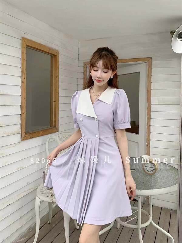 [Zhuo yuaner] French temperament pleated contrast dress 82065# zxx