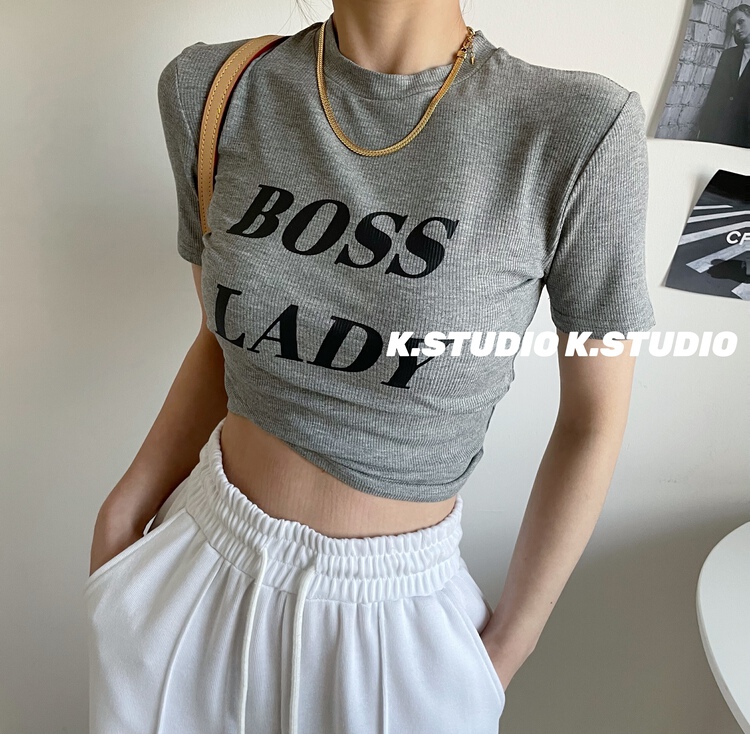 New in early summer! [Kim studio] crew neck print slim fit short sleeve T-shirt (without chain) 3316# PCZ