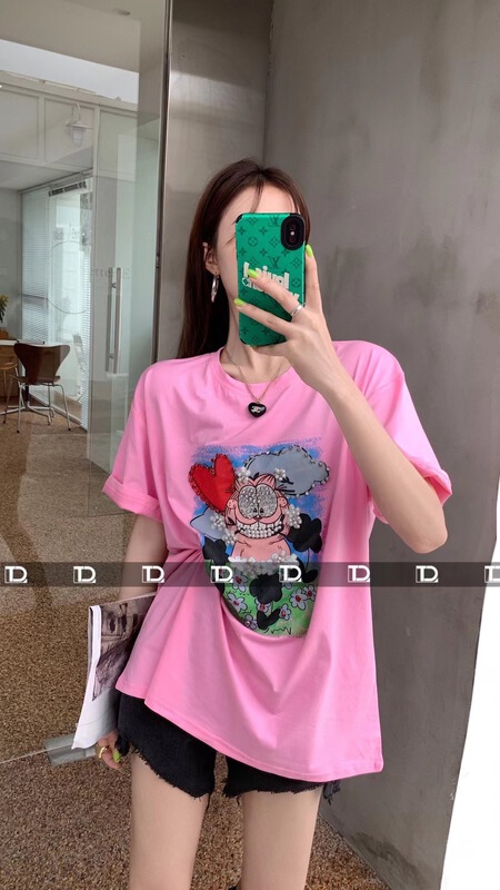 New in early summer! [tangdou original] Nail Drill heavy industry Korean Garfield short sleeve T-shirt 9550# WTT