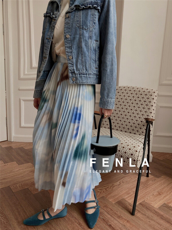 [fenla] niche tie dyed ins wind pressure pleated skirt 69630# jhy