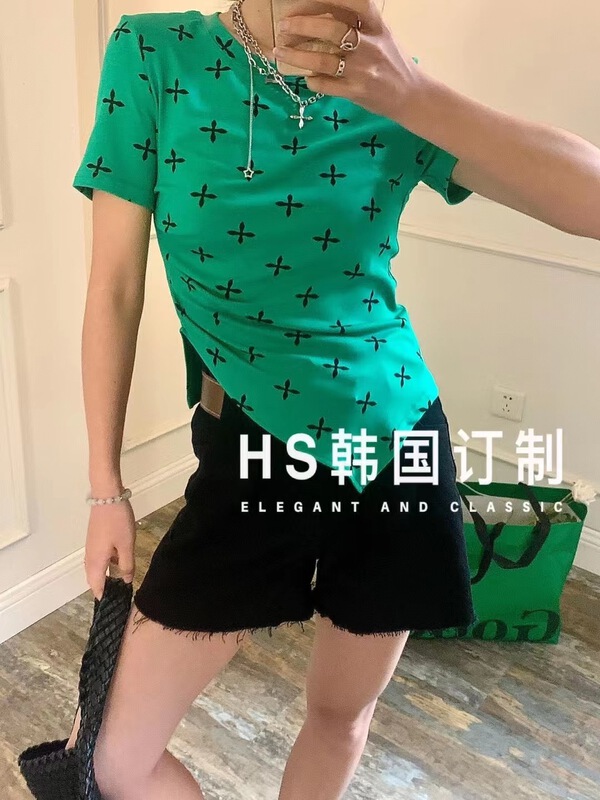 New in early summer! [HS Korea custom] casual cross printed short sleeve T-shirt (without chain) ys1-9852# hjy