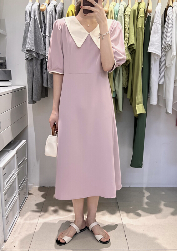New in early summer! [we are] contrast color baby collar bubble sleeve dress 10107# zjy