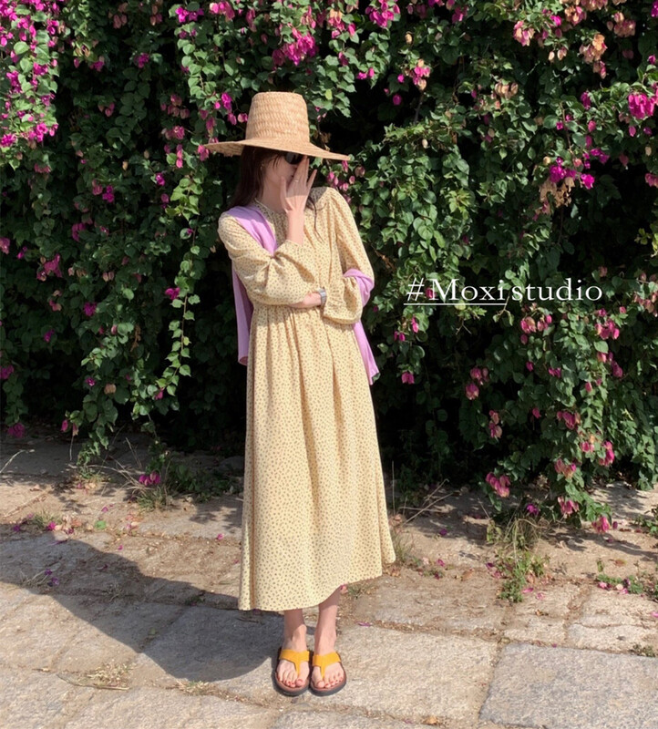 goods in stock! New year in early spring! [Moxi] pleated floral dress 795125# XJ