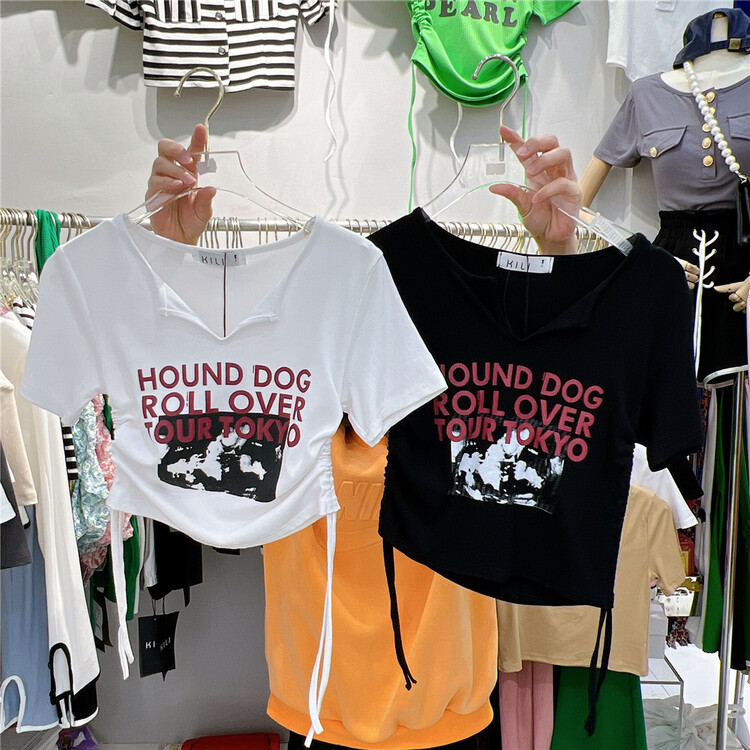 [Kili] lettered print slim fit short sleeve T-shirt 2302# XYJ
