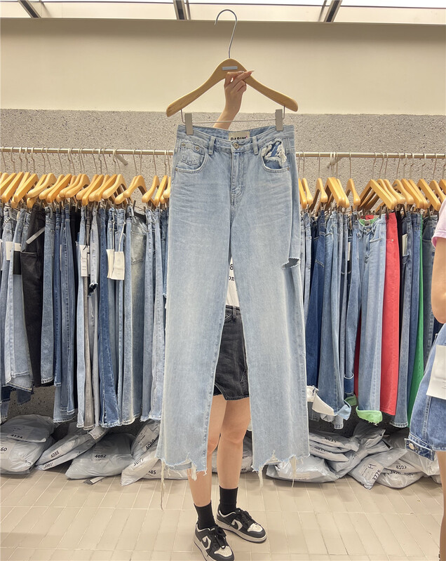 goods in stock! New in early summer! [X1] wide leg casual jeans with holes w337# LSL