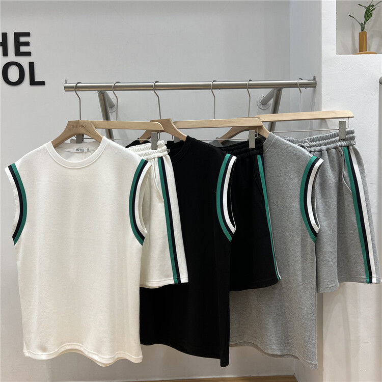 [the pool] round neck vest + comfortable casual shorts two piece suit 2247-1# ZZL