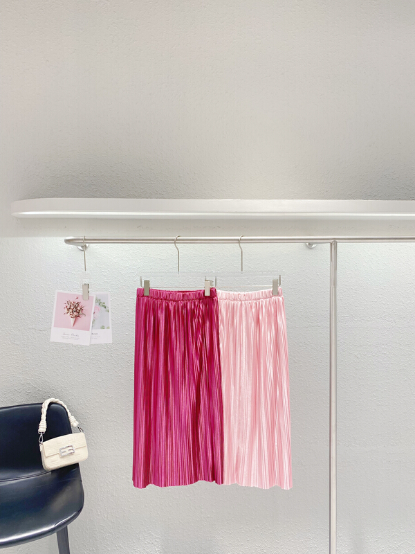 New in early summer! [Feimao (Yimao)] solid color pleated design medium length simple versatile skirt ym-7424# LSL
