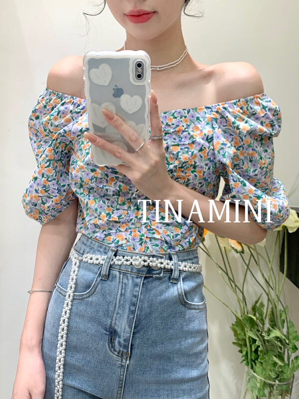 New in early summer! [tinamini] sweet little shirt with broken flowers m6685# hjy