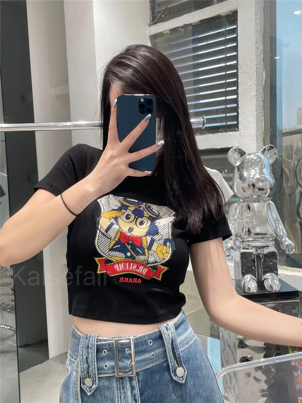 [kashefei] round neck short cartoon printed short sleeve T-shirt t78a-17# ozq
