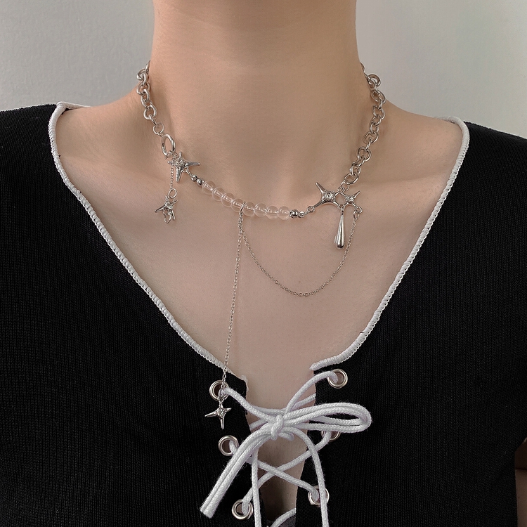 [inside] sweet cool personalized original niche design sense star awn water drop splicing short necklace x0885# zxl