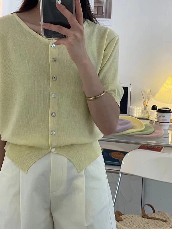 [mate fashion] 2022 Korean summer round neck single breasted knitted cardigan 5113# ozq