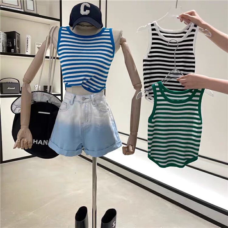 [blue show] Korean striped round neck versatile vest / sling 6080# LSW