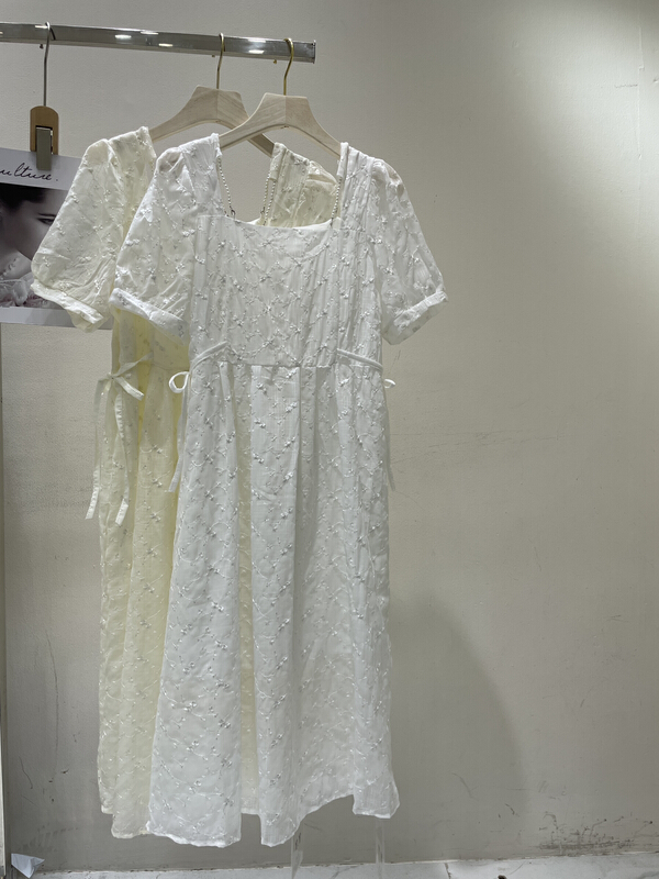 [Yingying new clothes] French square neck sweet little fresh dress (with pearl shoulder strap) 7487# Cl
