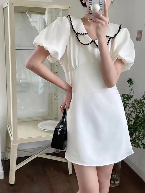 [JH] color blocking doll neck age reducing dress (excluding matching) 41729# PCZ