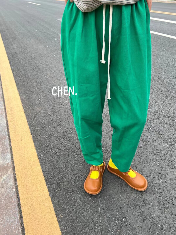 [Chen] simple and versatile elastic waist lace up casual pants 6092# cqw