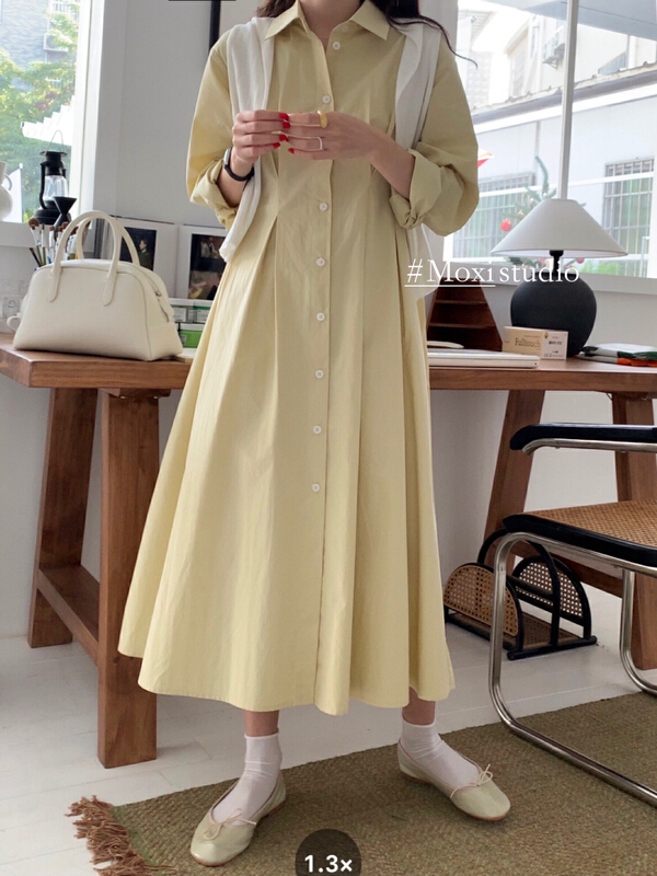 Original price 134.63! New year in early spring! [Moxi] Korean style simple waist closing slim dress 795101# XJ