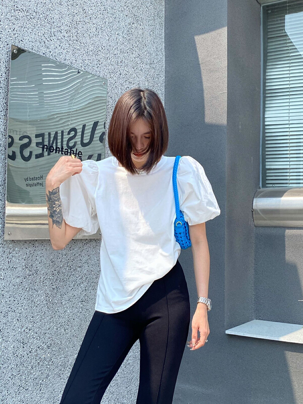 New in early summer! [Za] Korean design bubble short sleeve T-shirt 18268# LSL