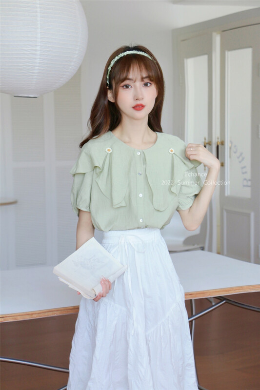 【ECHANCE】日系大花瓣領舒適甜美襯衫  2191#  LWY